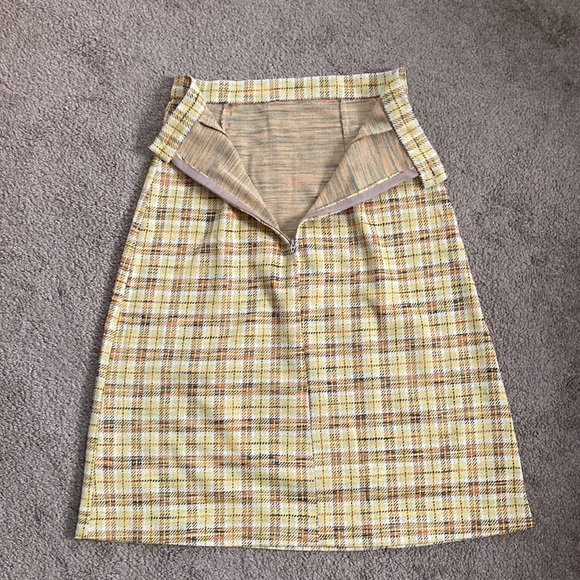 Vintage yellow warm toned plaid high waisted midi skirt, custom measurements - Picture 7 of 13